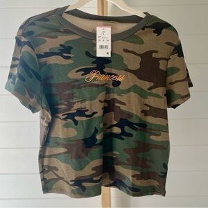 Zoe Liv Camo Print Embroidered Short Sleeve Tee